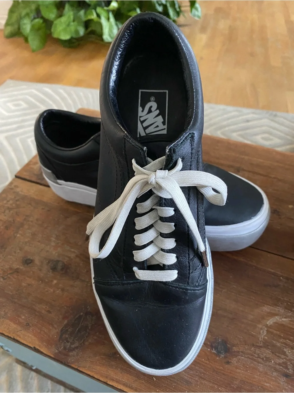 Vans Black Platform Sneakers with Cream Laces